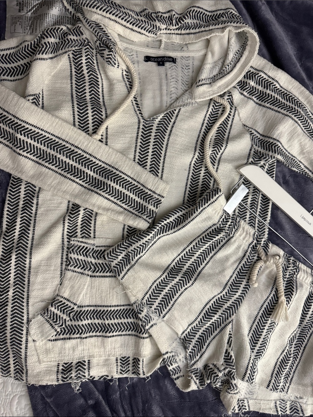 Vintage Ocean Drive Cream and Black Striped Hoodie and Short Set